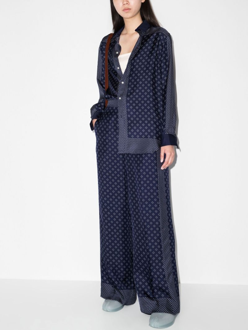 Blue Handkerchief Print Silk Wide Leg Trousers