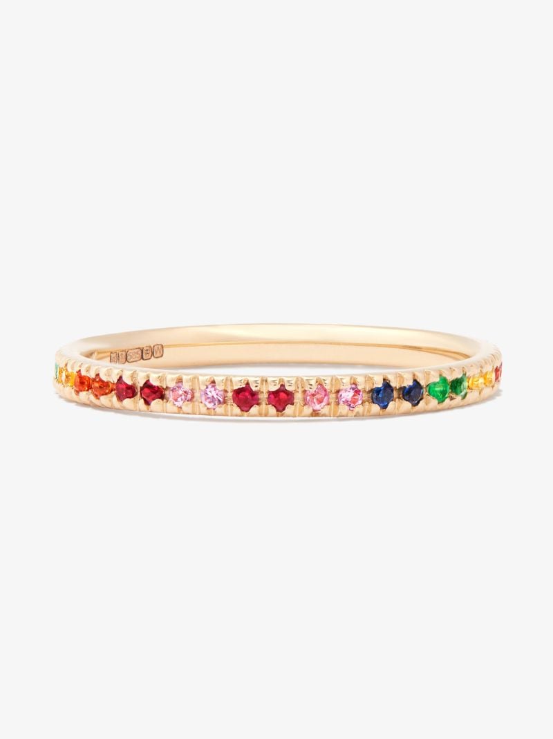 14k Yellow Gold Rainbow Gemstone Eternity Ring