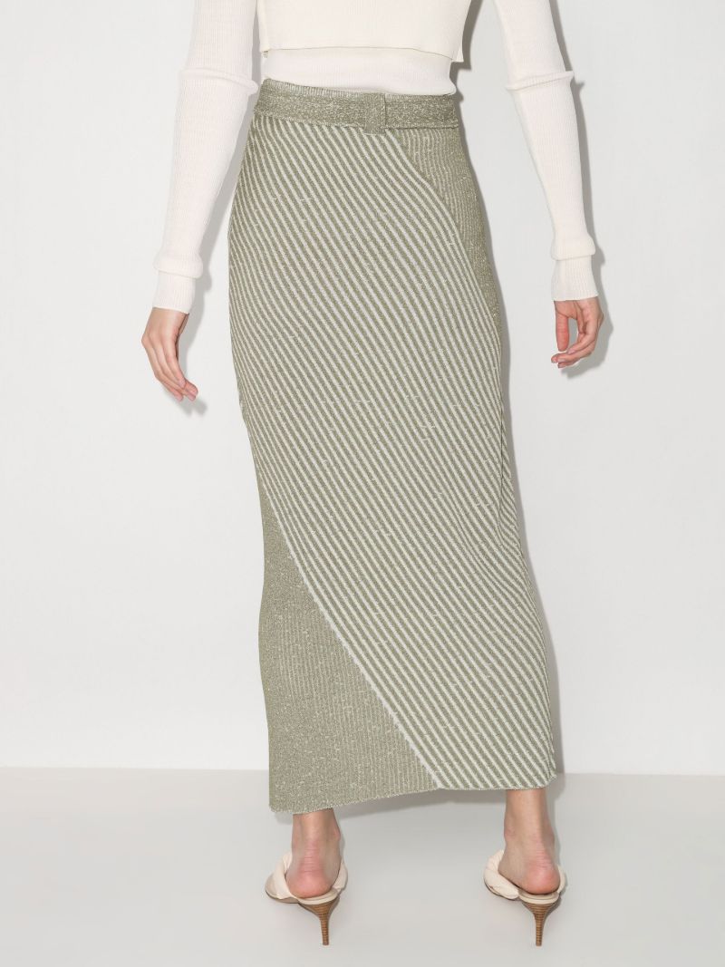 Sand Asymmetric Ribbed Knit Midi Skirt