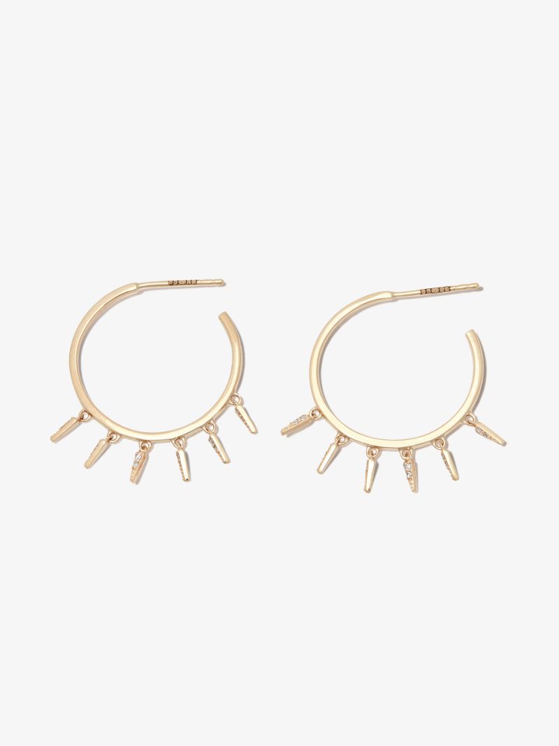 14k Yellow Gold Medium Diamond Fringe Hoop Earrings