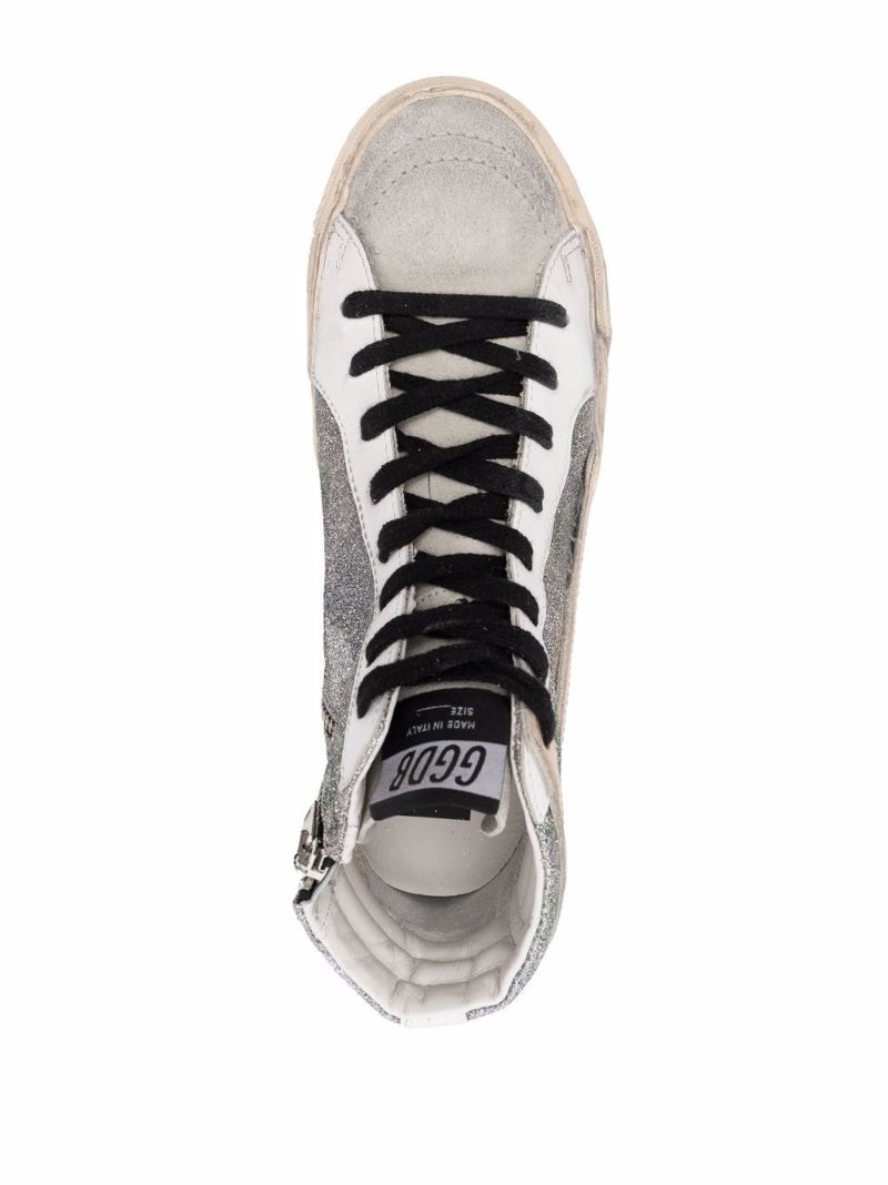 Silver Slide High-top Leather Sneakers