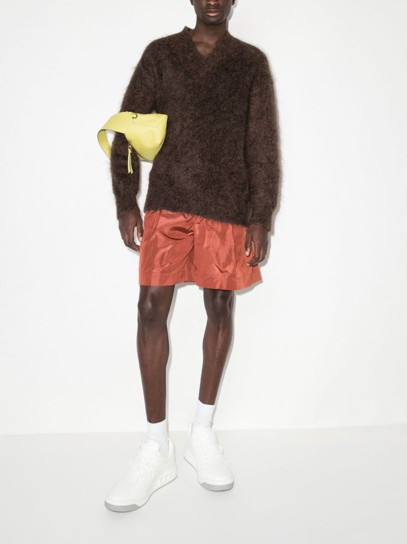 Brown Silk Taffeta Bermuda Shorts