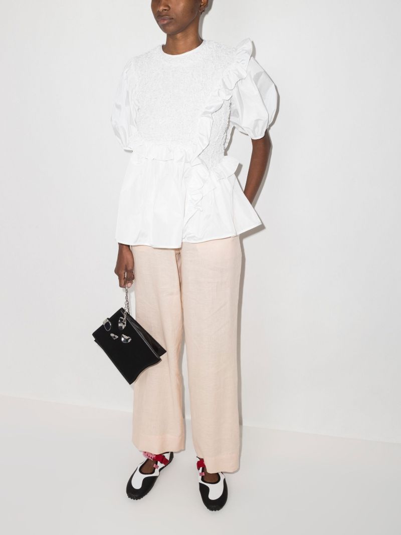 White Carlotta Asymmetric Ruffled Blouse