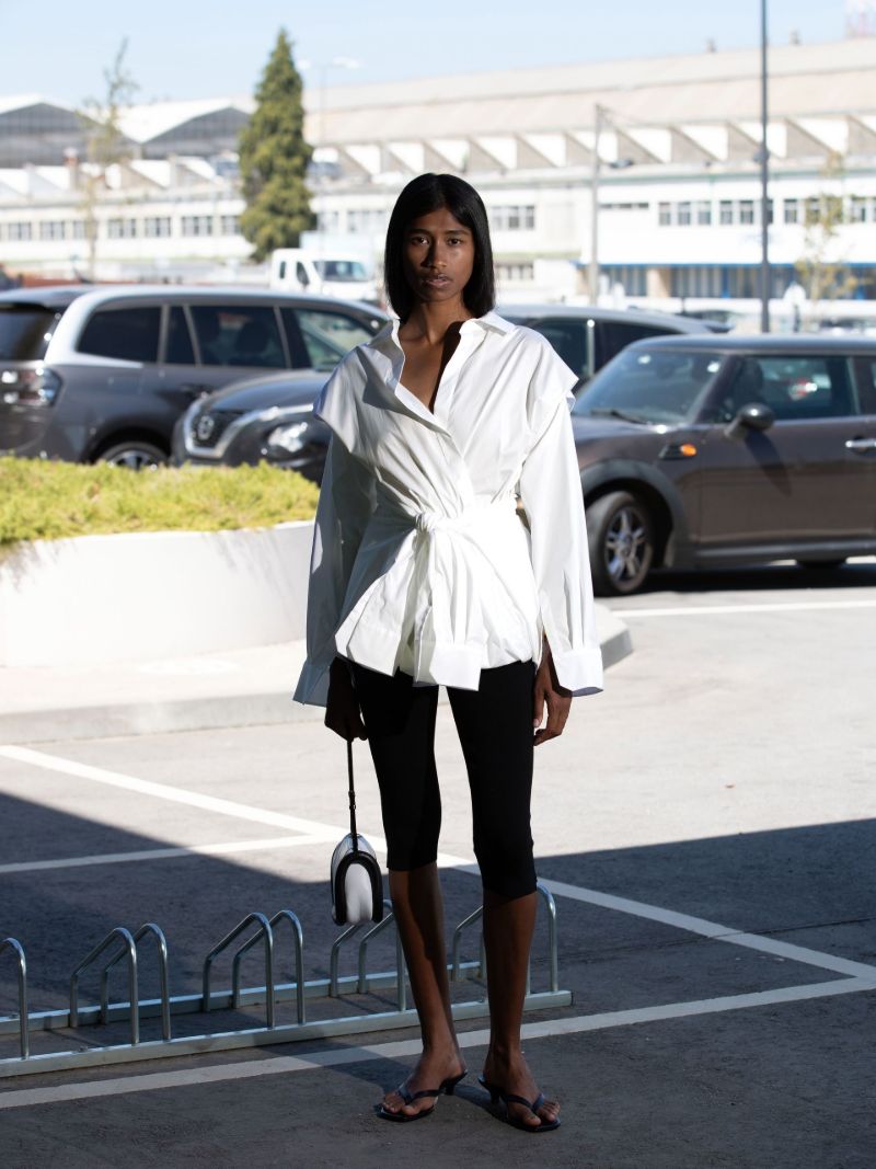 White Tie Front Cotton Poplin Shirt