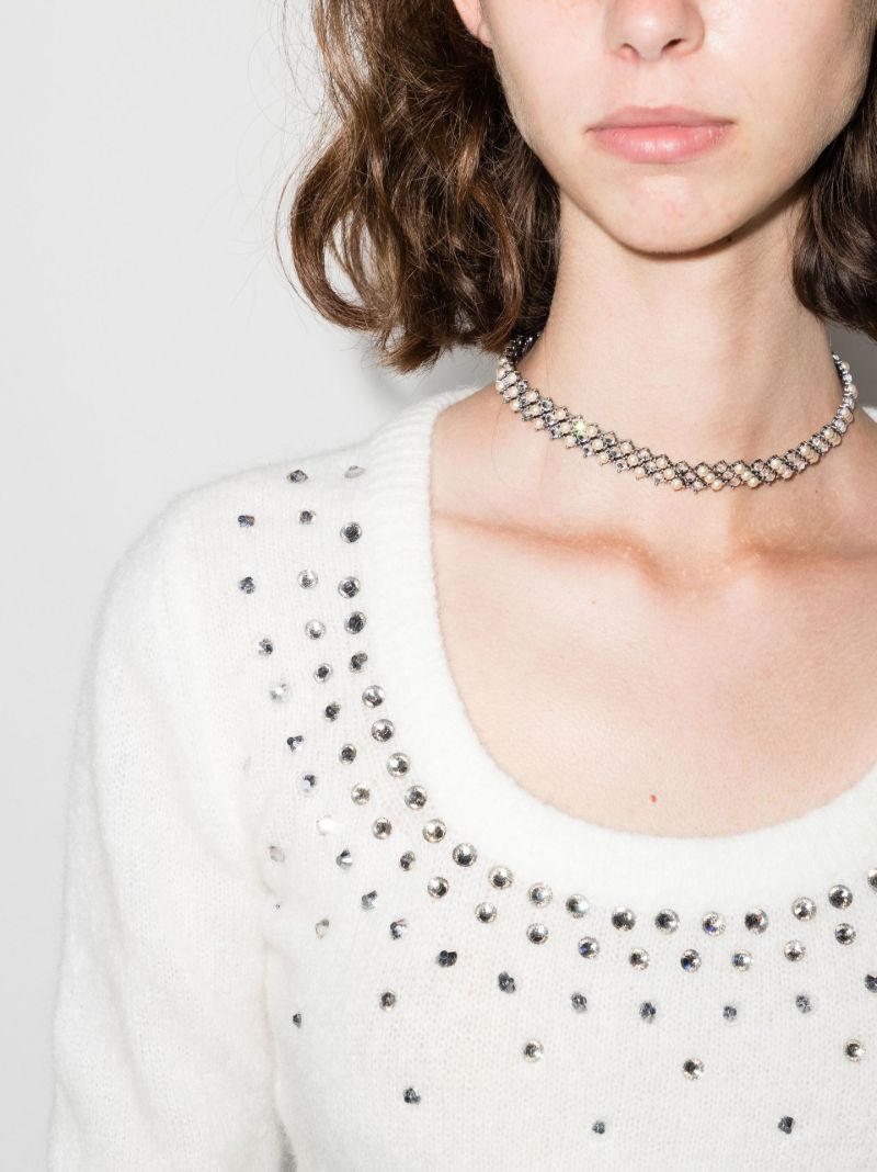 Crystal Embellished Cropped Knitted Sweater