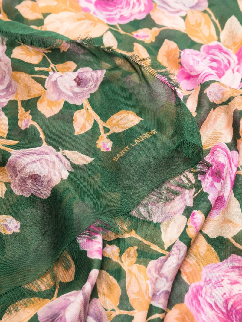 Green Large Floral Print Square Scarf