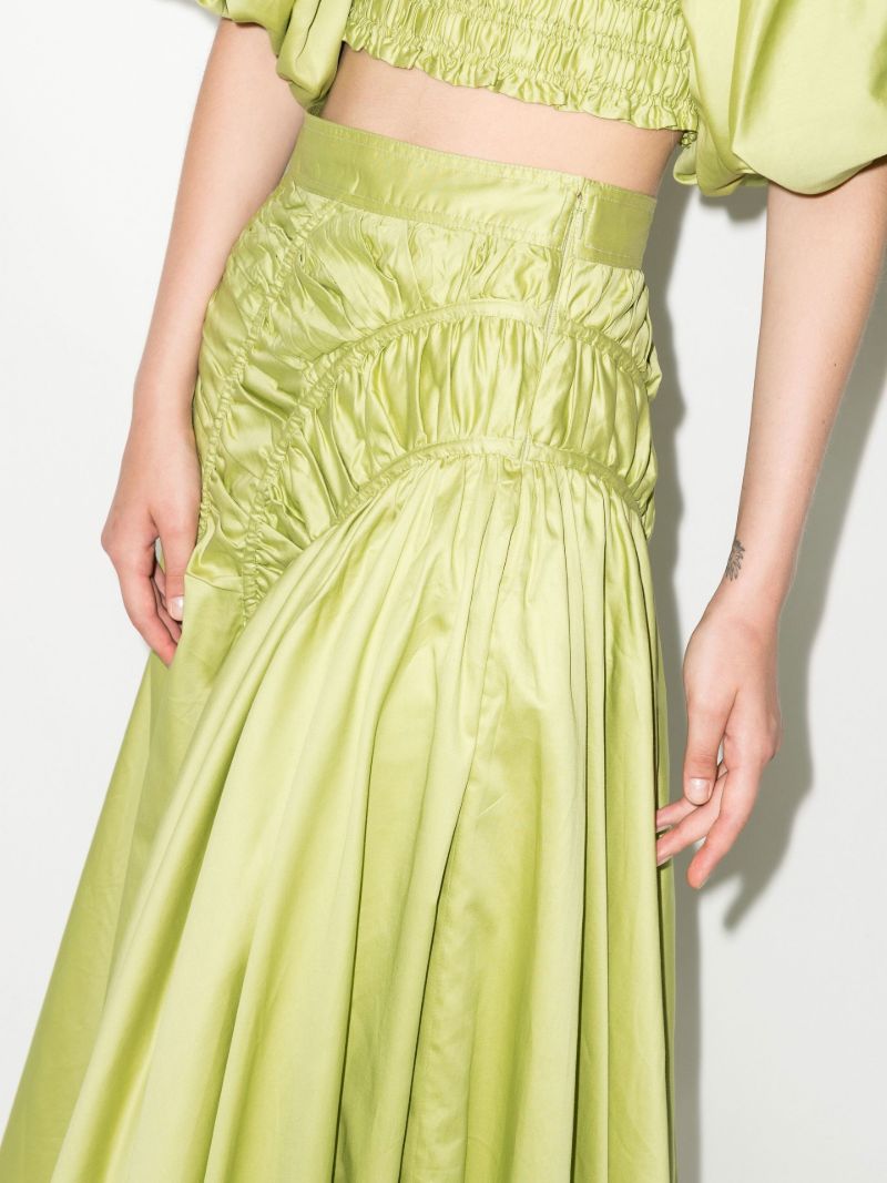 Green Siren Drawstring Asymmetric Cotton Midi Skirt