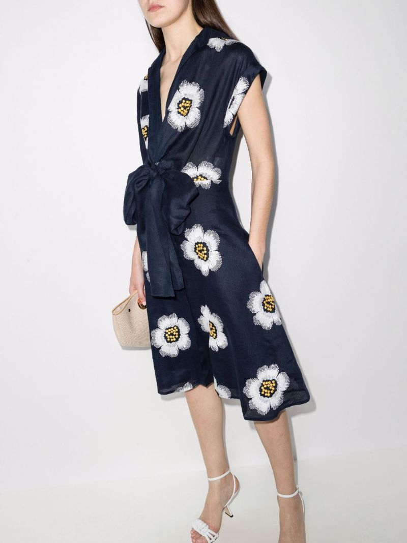 Paloma Floral Print Linen Midi Dress
