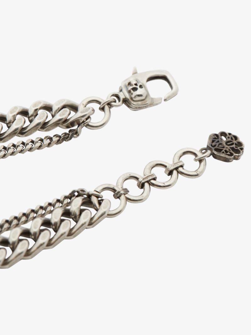 Silver Tone Skull Motif Chain Bracelet