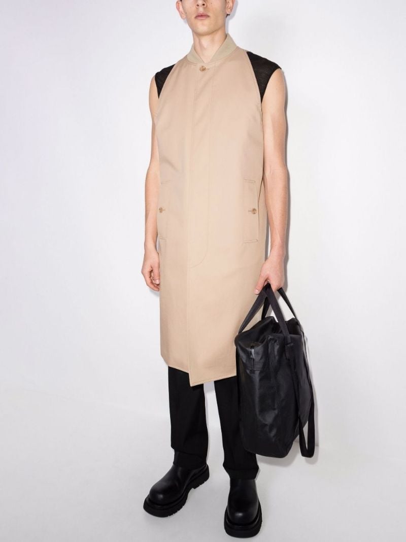 Neutral Sleeveless Cotton Gabardine Car Coat