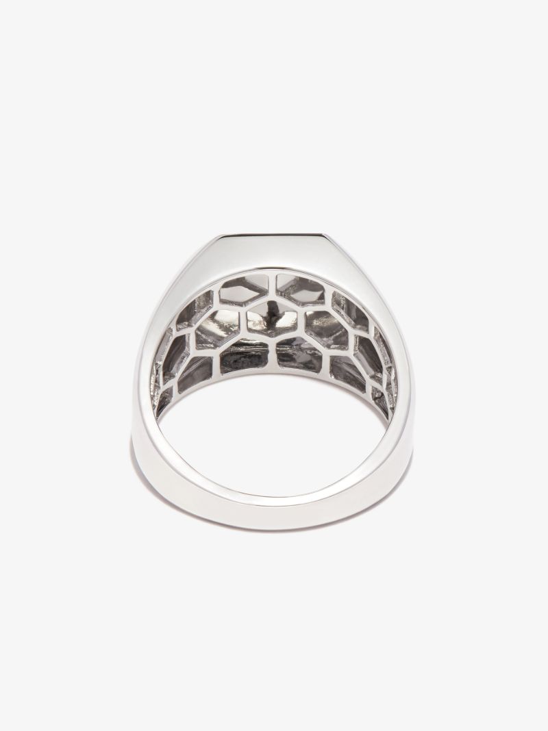 18k White Gold L Initial Diamond Signet Ring