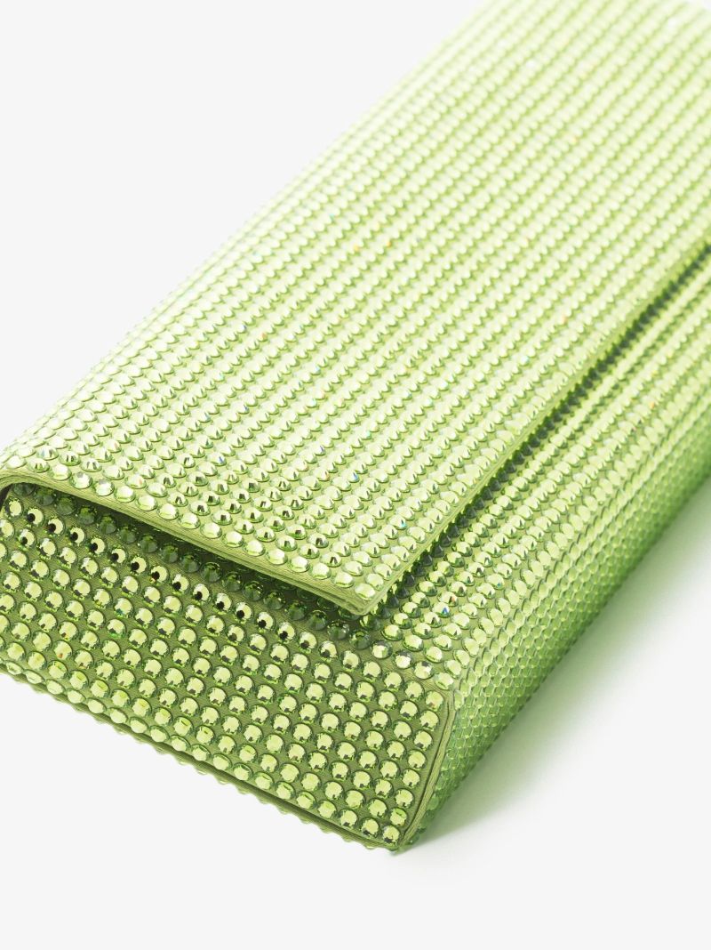 Green Paloma Crystal Embellished Satin Clutch Bag