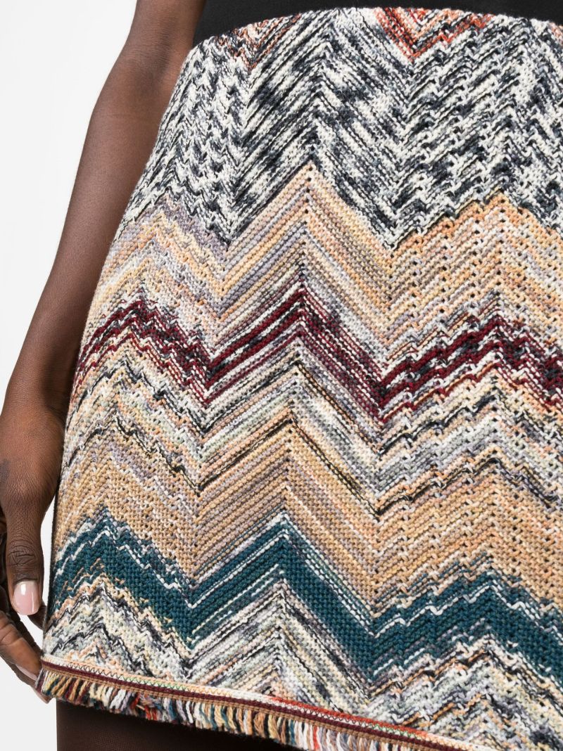 Neutral Chevon Knit Wool Mini Skirt