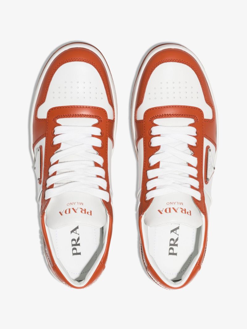 White and Orange Downtown Low Top Leather Sneakers