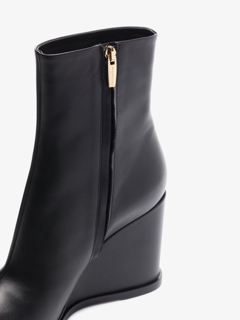 Black 85 Leather Wedge Ankle Boots