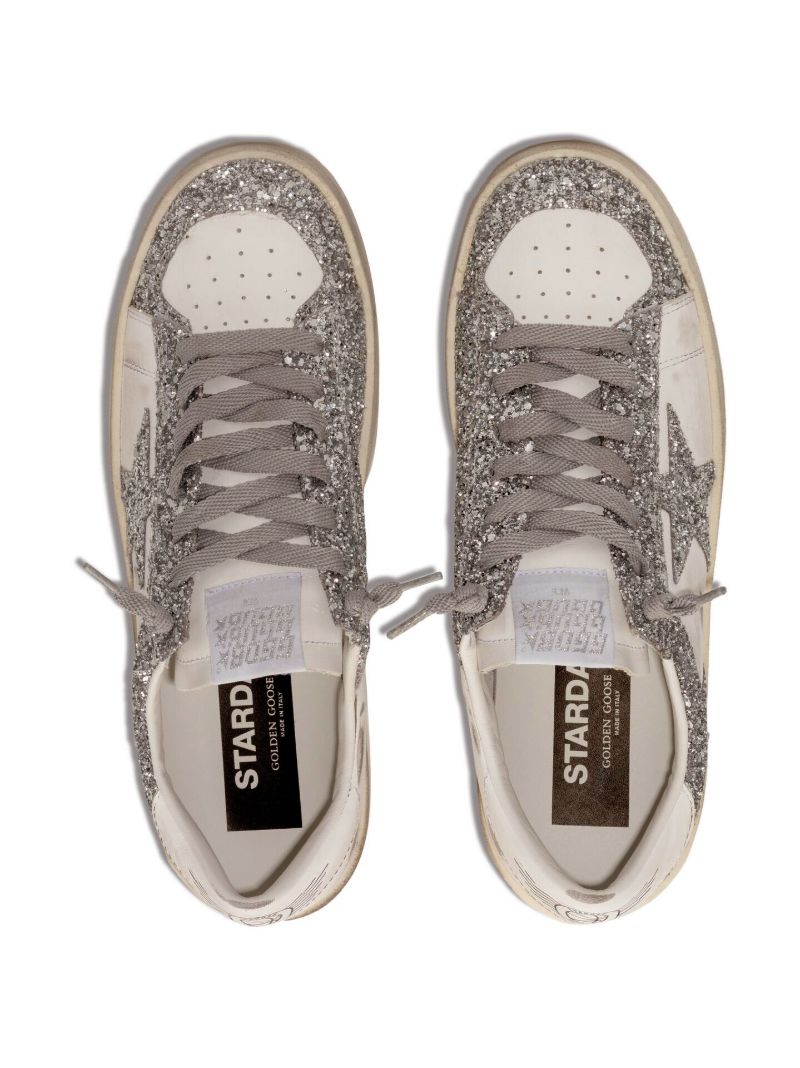 Silver and White Stardan Low Top Leather Sneakers