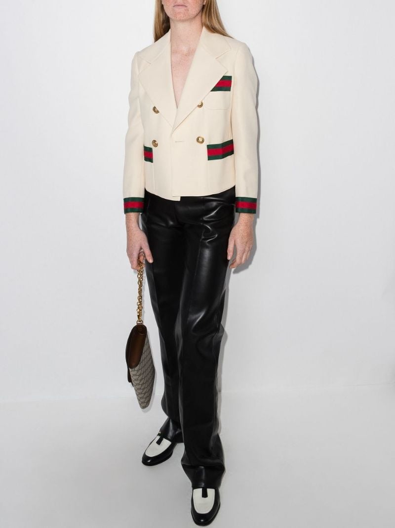 Cropped Web Stripe Double-breasted Blazer