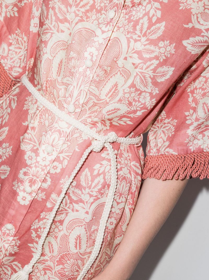 Pink Pattie Fringed Linen Mini Dress