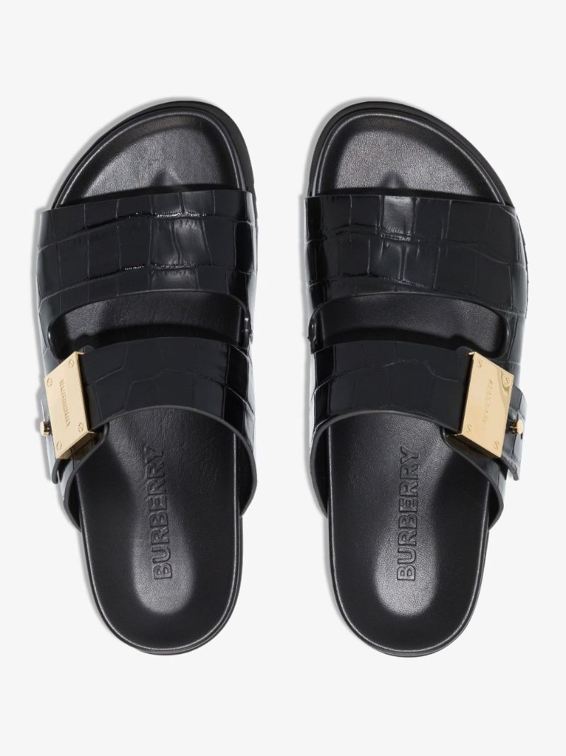 Black Olympia Mock Croc Leather Sandals