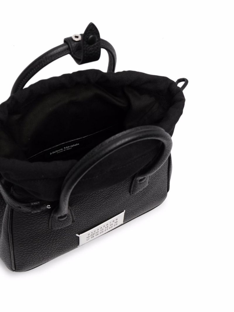Black 5ac Small Leather Drawstring Bag