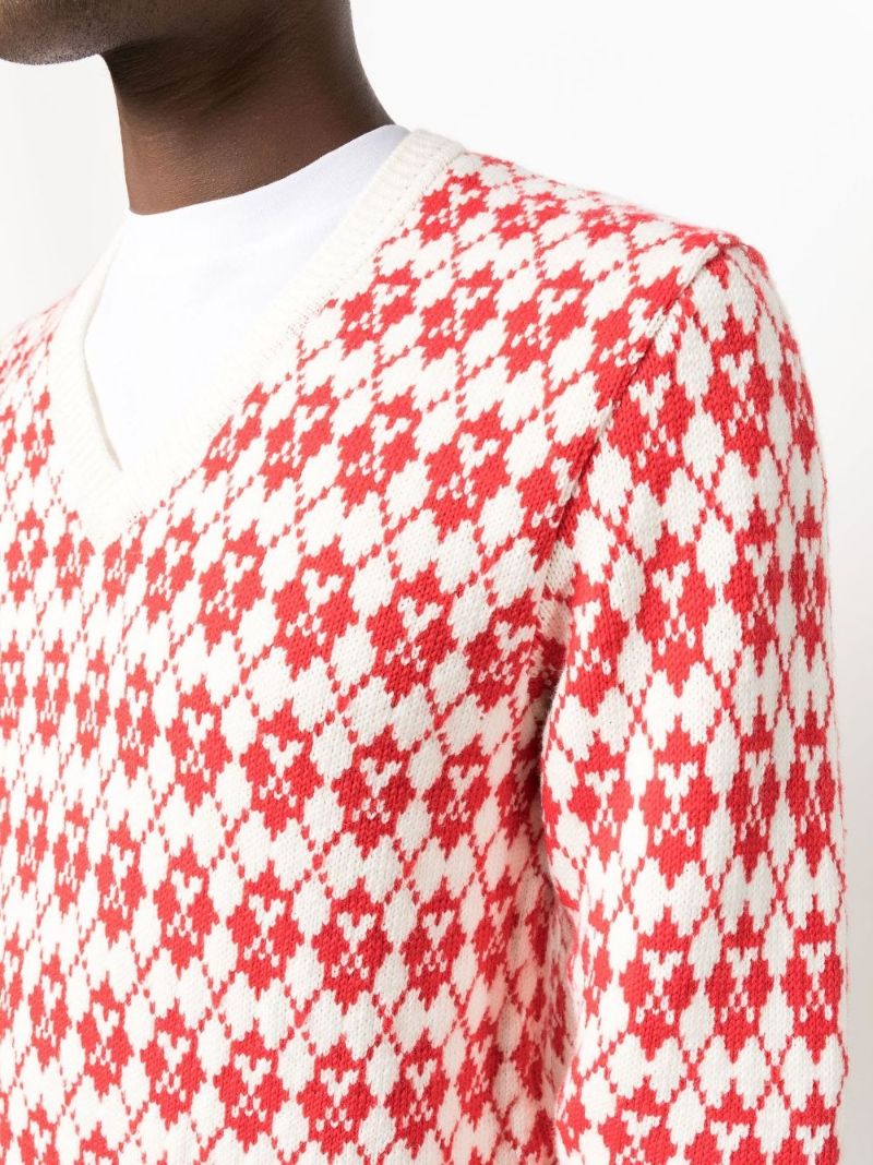 Ivory and Red Logo Jacquard Sweater
