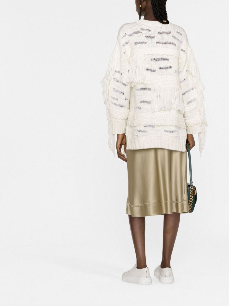 White Textured Wool Knit Sweater