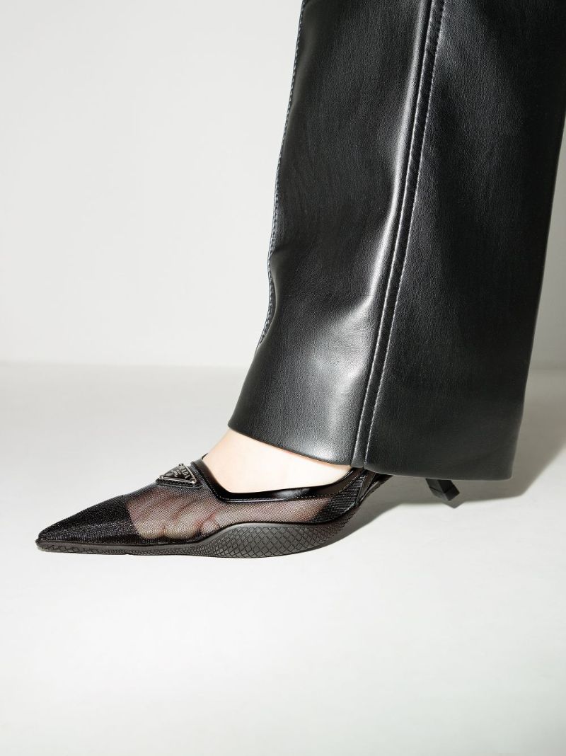 Black 55 Mesh Slingback Pumps