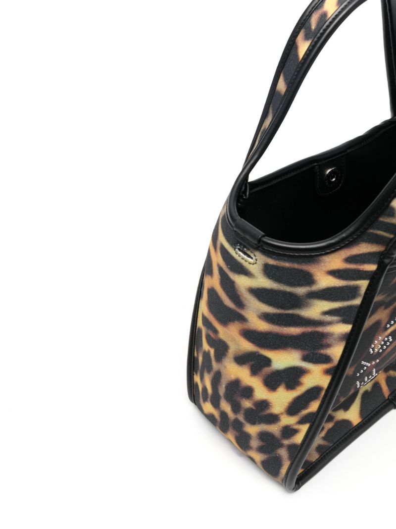Black Leopard Print Studded Logo Tote Bag