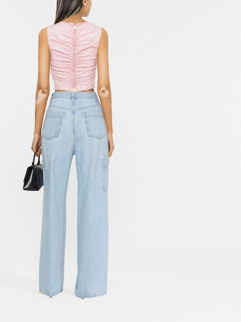 Pink Ruched Sleeveless Crop Top