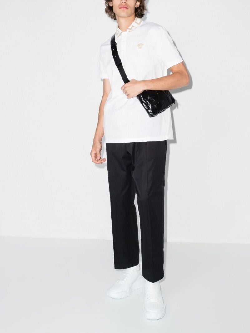 White Greca Border Cotton Polo Shirt