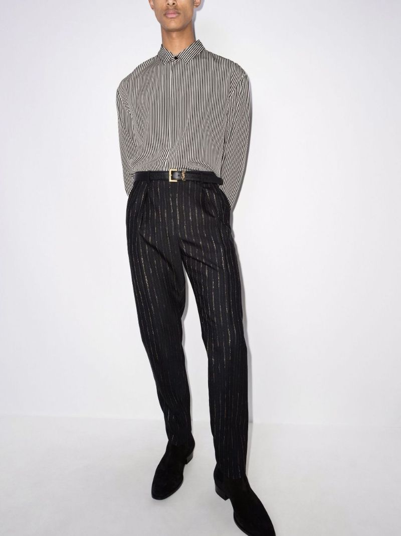Black and White Striped Silk Shirt