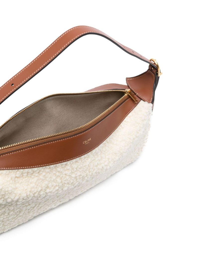 Neutral Romy Medium Shearling Shoulder Bag