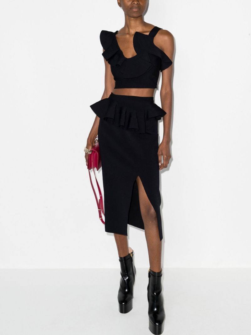 Black Ruffle Detail High Waist Skirt