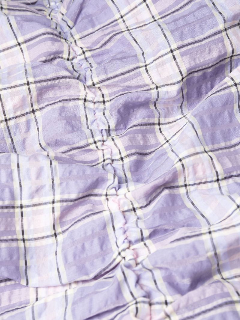 Purple Checked Seersucker Ruched Midi Dress