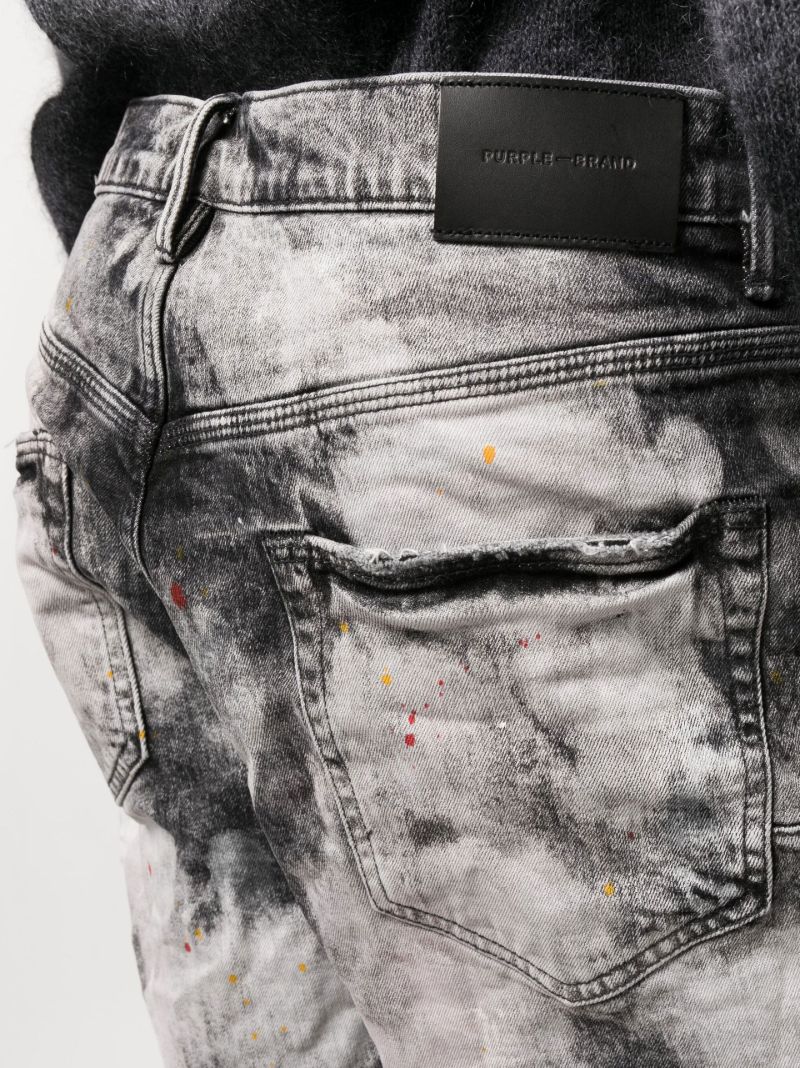 Black P020 Bleached Splatter Denim Shorts