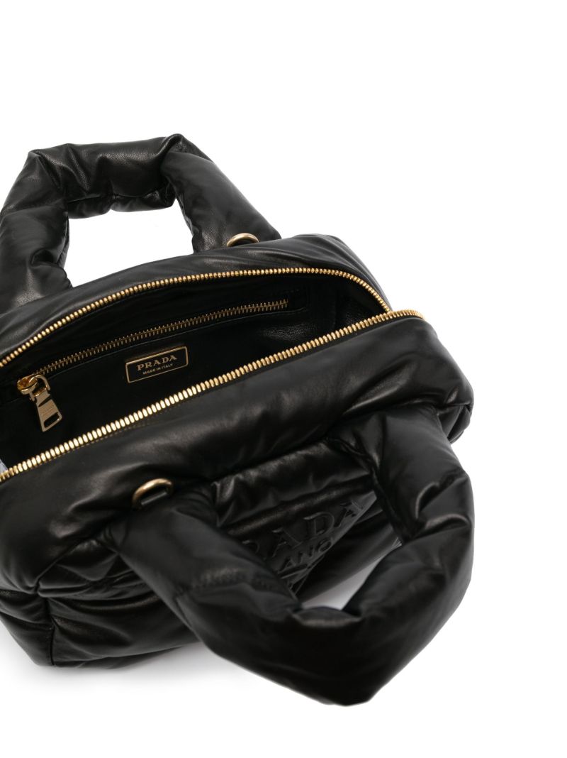 Black Quilted Logo Leather Tote Bag