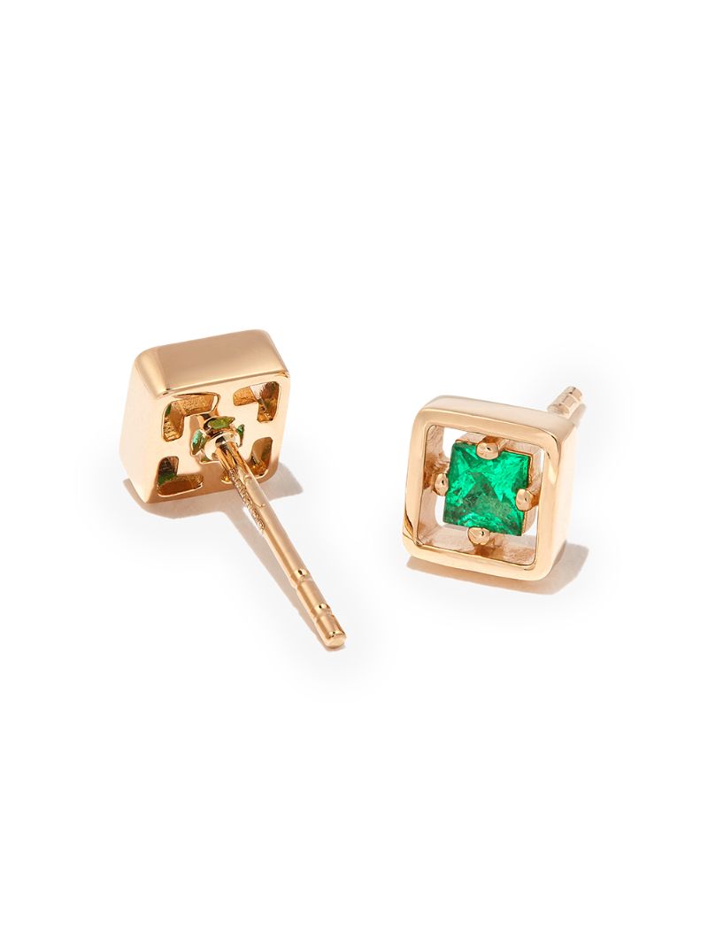 18k Yellow Gold Emerald Stud Earring