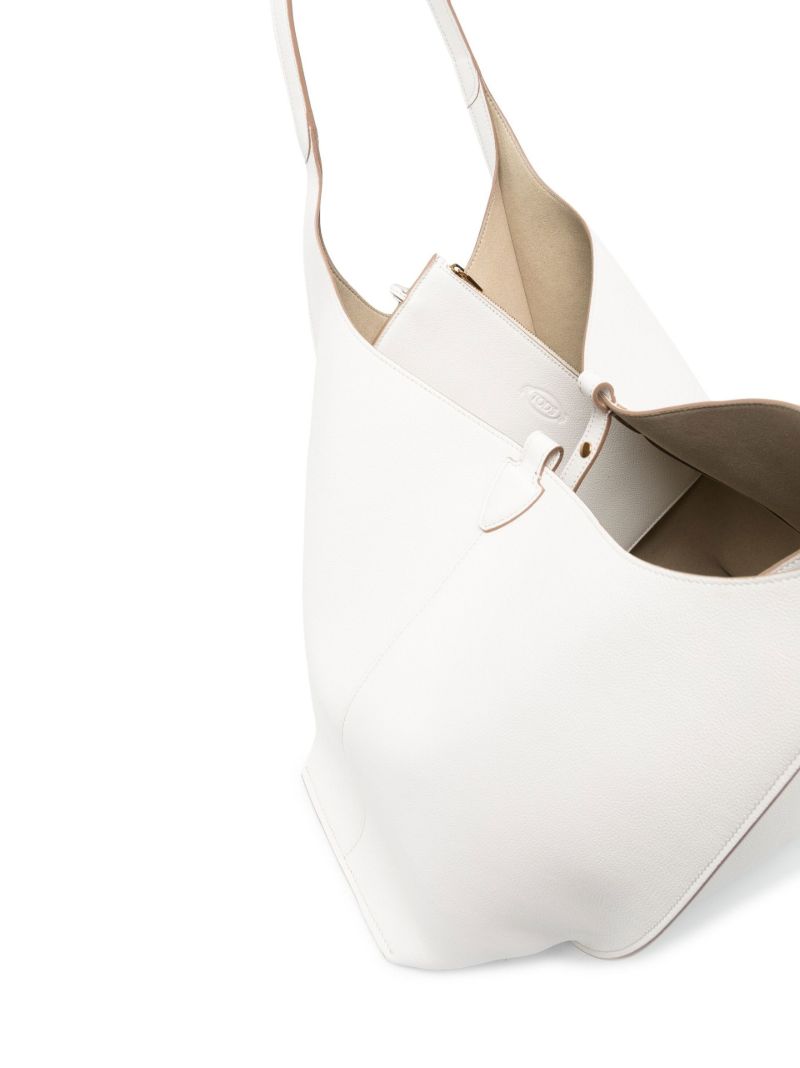 White Shopping Leather Tote Bag