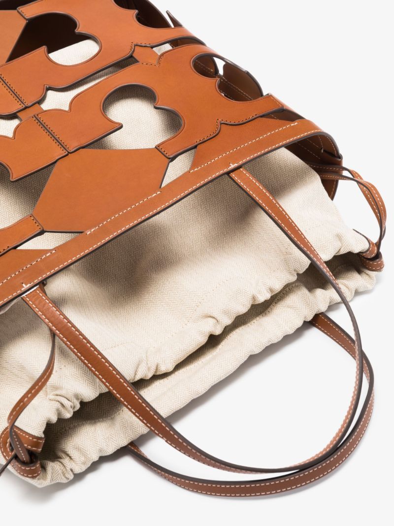 Brown Double T Cutout Logo Leather Tote Bag