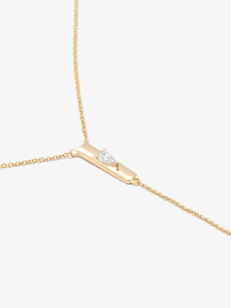14k Yellow Gold Taylor Elaine Pear Vertical Bar Lariat Diamond Necklace