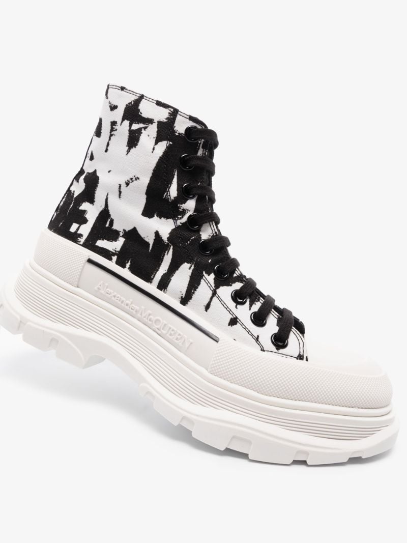 White and Black Graffiti Tread Slick Boots