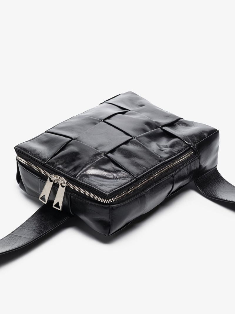 Black Cassette Mini Intreccio Leather Crossbody Bag