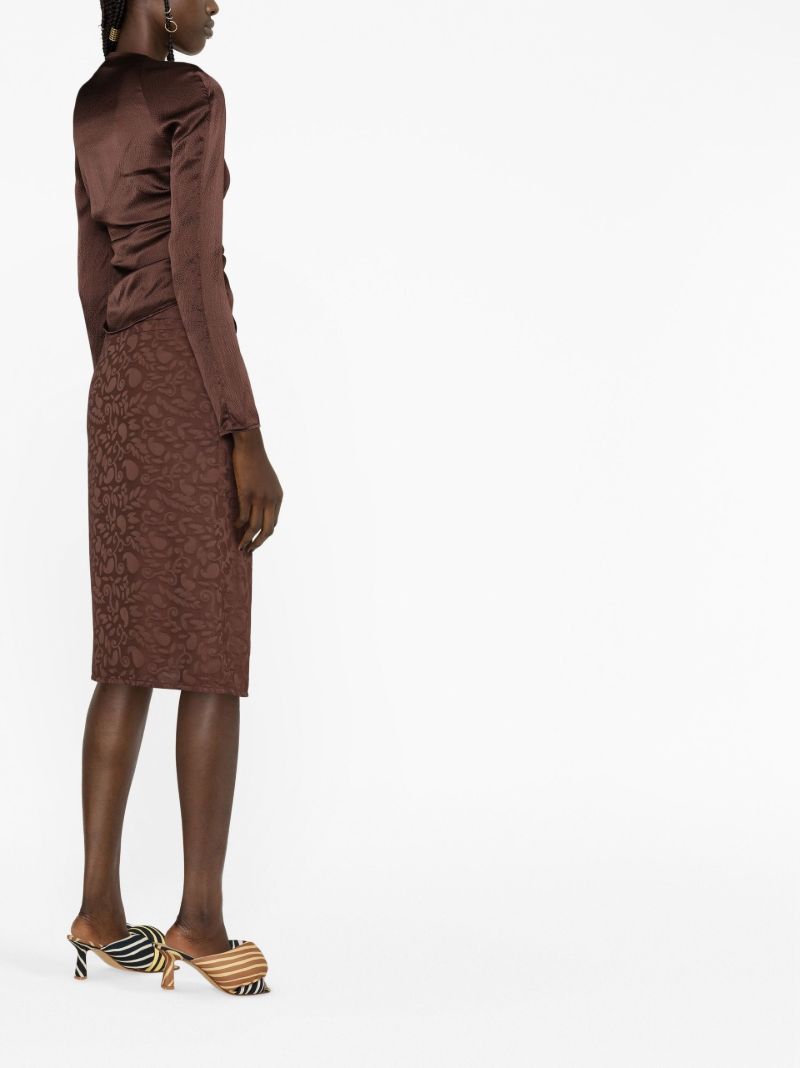 Brown Scoop Neck Ruched Silk Top