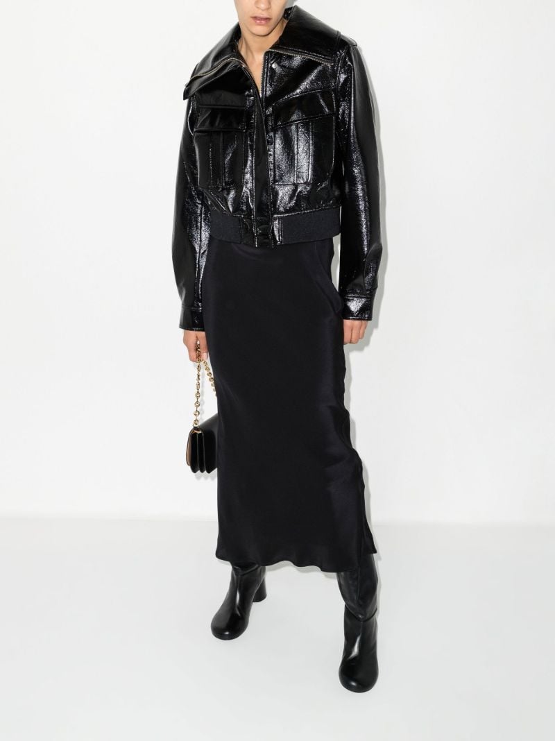Black Glossy Funnel Neck Bomber Jacket