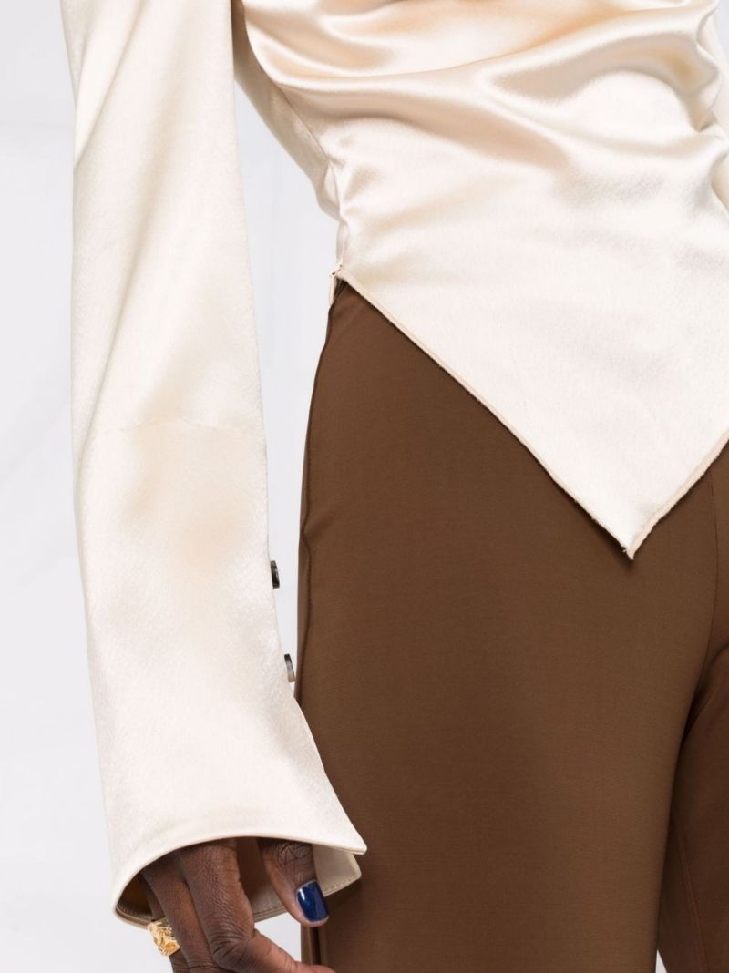 Neutral Bintou Draped Satin Blouse