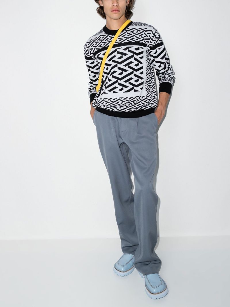 Black Greca Motif Knitted Sweater