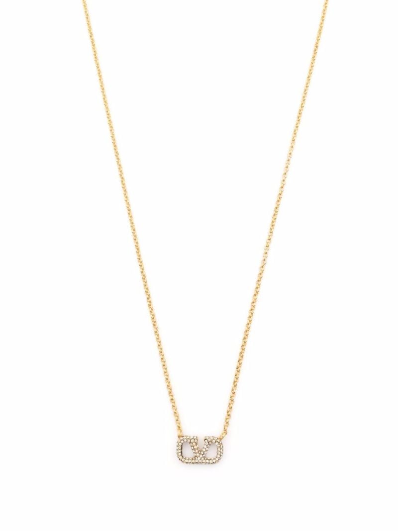 Gold-tone Vlogo Crystal Pendant Necklace