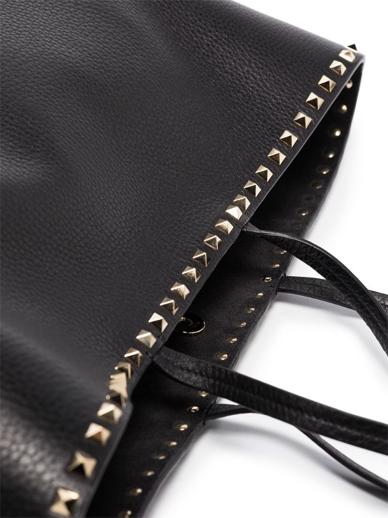Black Rockstud Leather Tote Bag