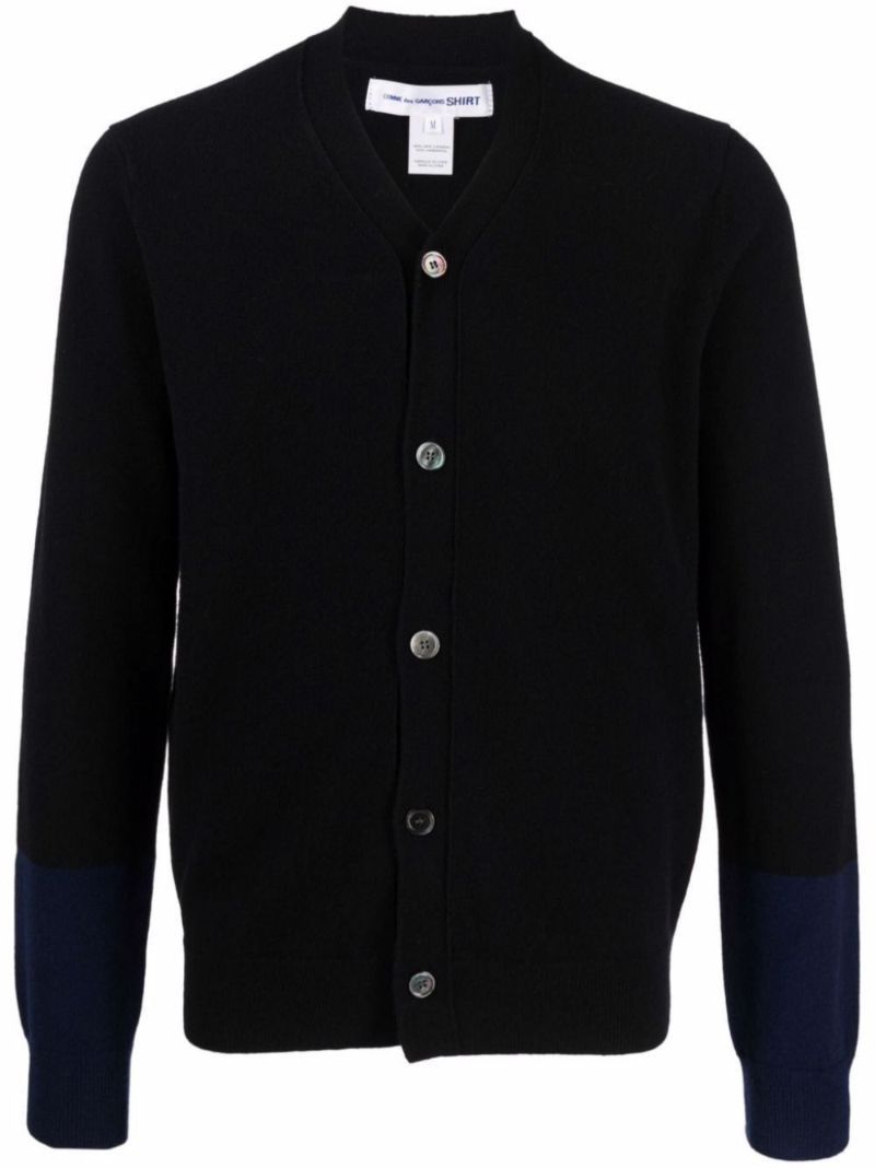 Navy Wool V-neck Knit Cardigan