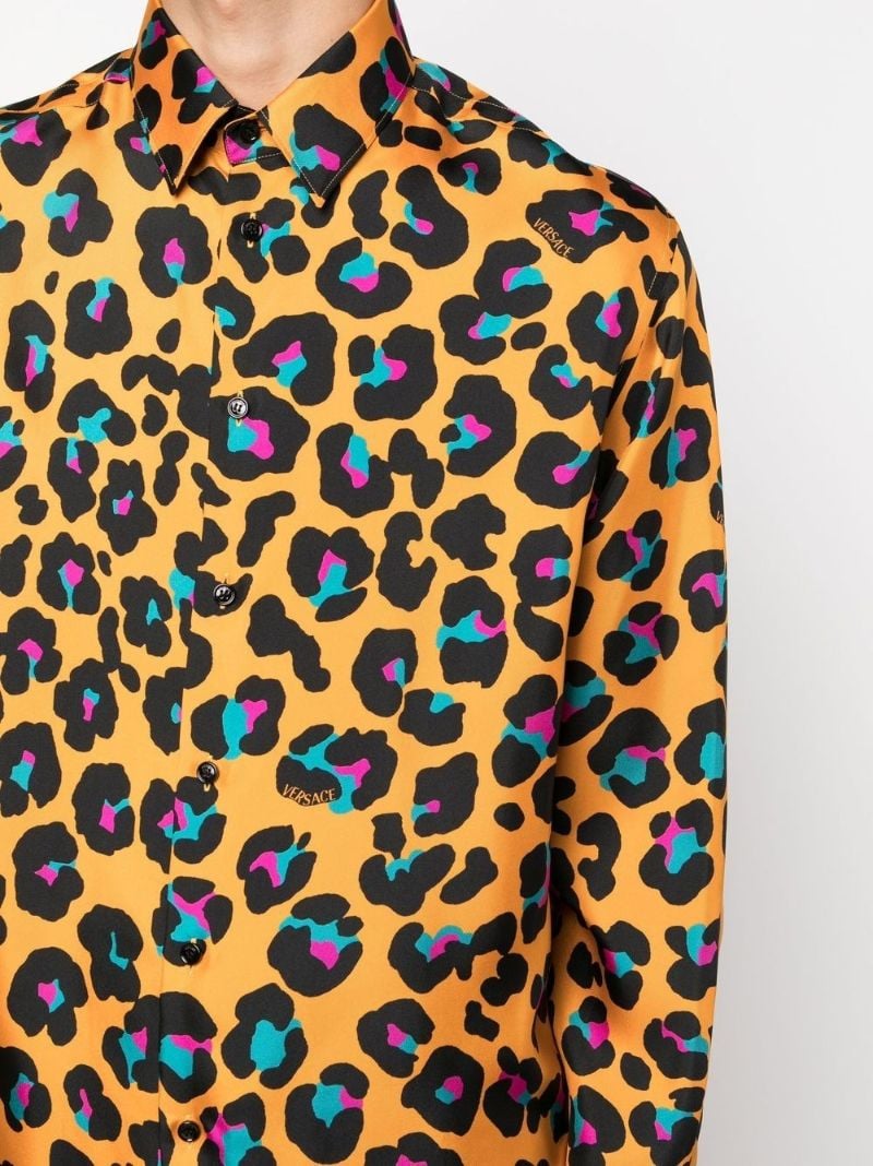 Orange Daisy Leopard Print Silk Shirt